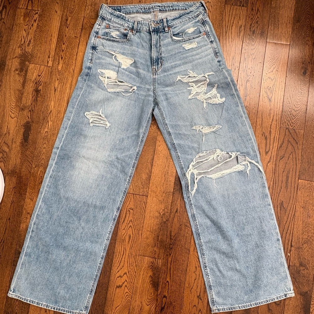 American Eagle Distressed Wide Leg Blue Women's Jeans 8R